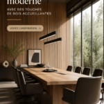Salle de conférence moderne avec des accents en bois chaleureux et un mobilier élégant.