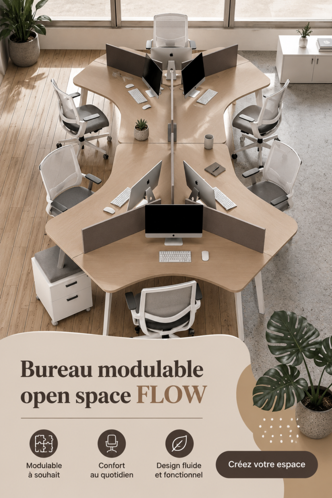 Bureau modulable élégant dans un open space moderne