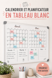 Calendrier mural DIY coloré accroché au mur avec des marqueurs effaçables.