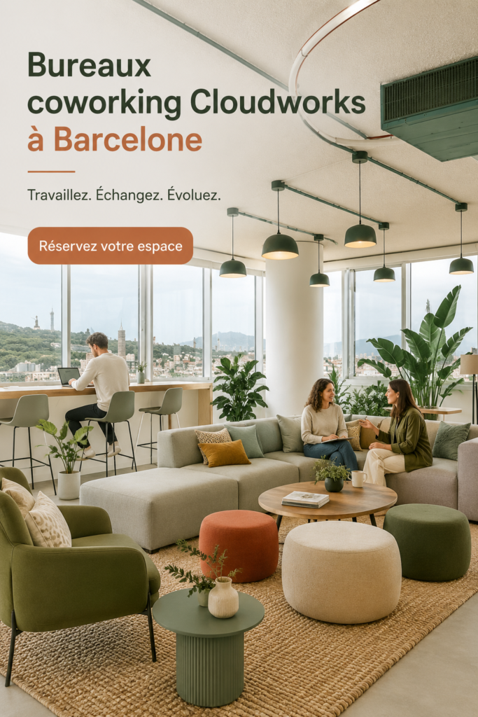 Vue extérieure de Cloudworks à Barcelone, un espace de coworking moderne et accueillant.