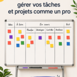 Une femme utilisant un tableau Kanban pour organiser ses tâches quotidiennes.