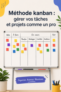 Une femme utilisant un tableau Kanban pour organiser ses tâches quotidiennes.