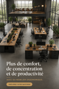 Image d'un bureau moderne avec mobilier ergonomique, adapté pour le confort au travail