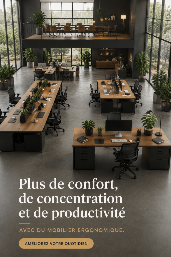 Image d'un bureau moderne avec mobilier ergonomique, adapté pour le confort au travail