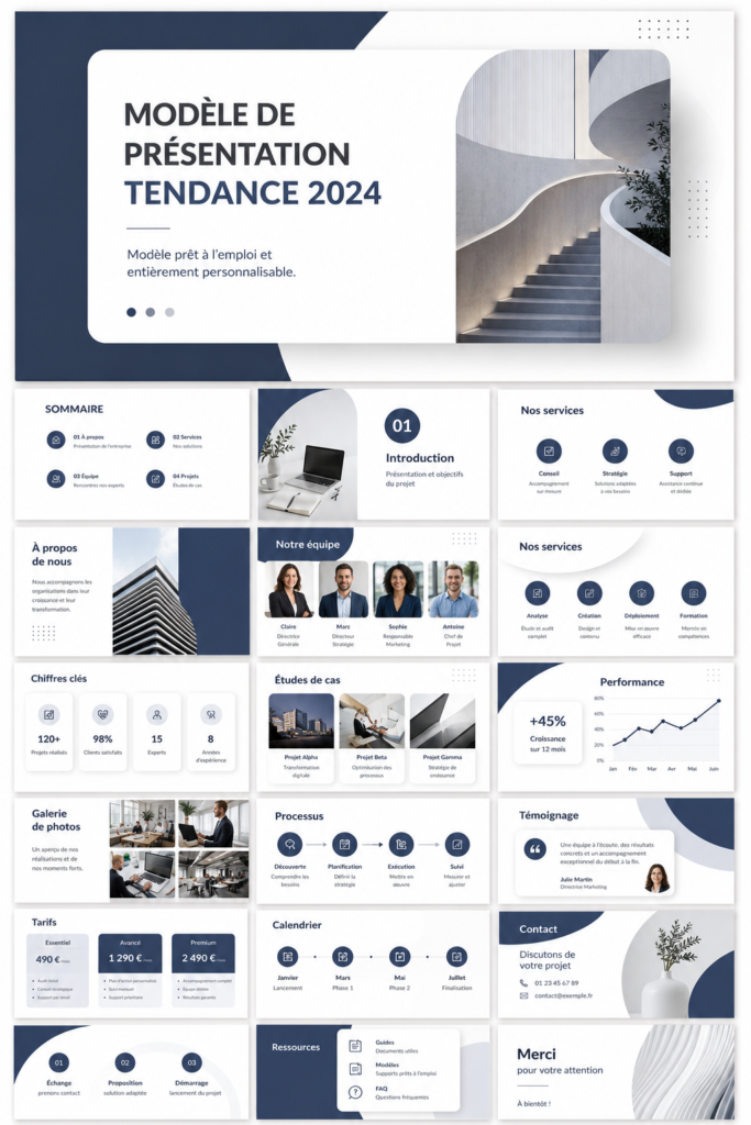 Exemple de modèles PowerPoint tendance pour 2024 avec un design moderne