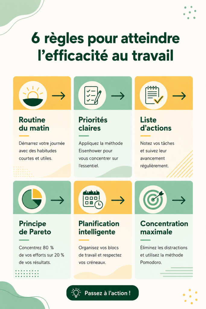 Femme travaillant efficacement à son bureau, entourée d'outils pratiques.