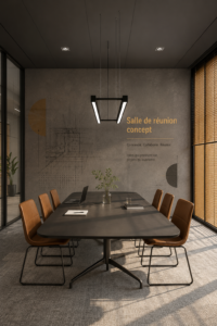 Salle de réunion moderne avec mobilier ergonomique et éclairage naturel