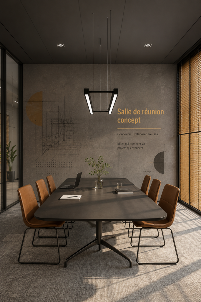 Salle de réunion moderne avec mobilier ergonomique et éclairage naturel