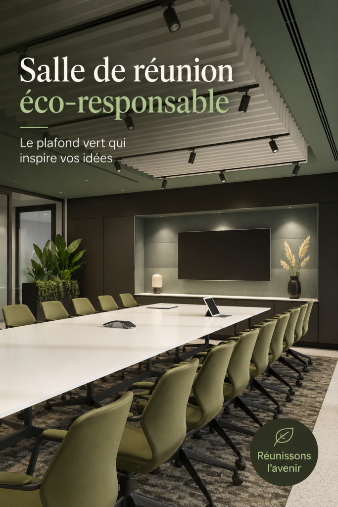 Salle de réunion avec décoration verte et plantes d'intérieur