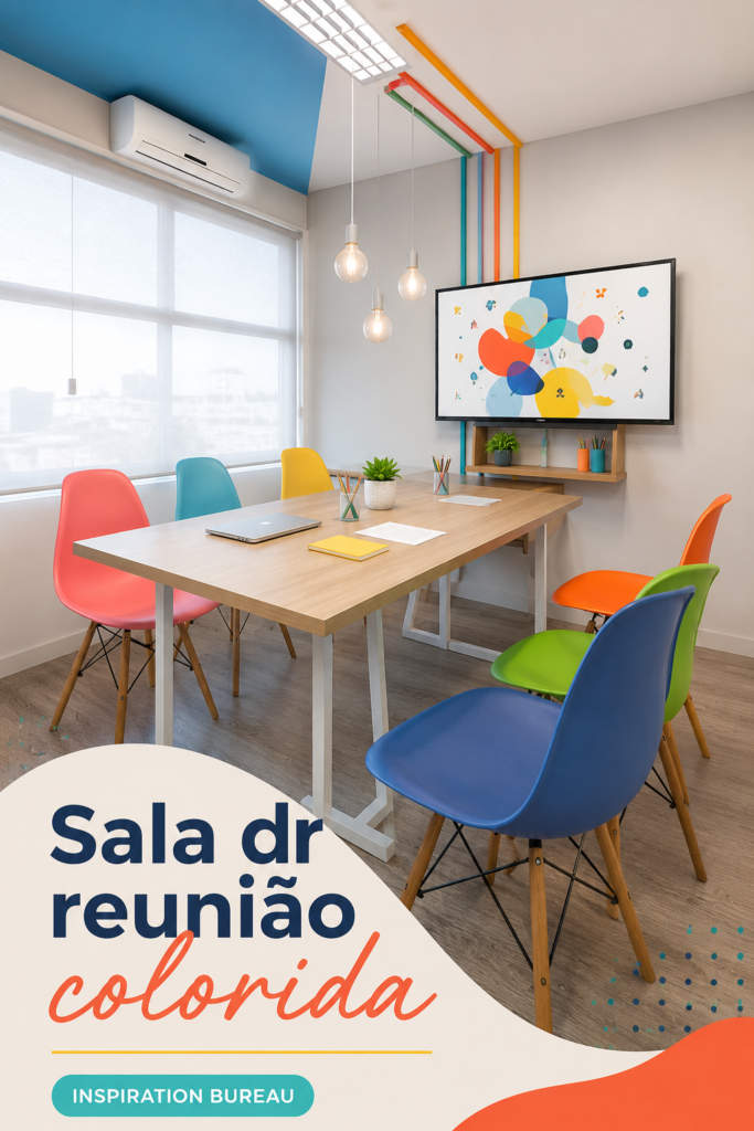 Salle de réunion colorée avec des murs vibrants et un mobilier moderne
