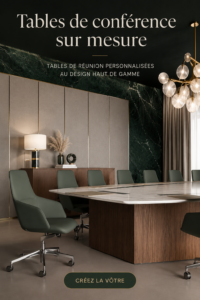 Une table de conférence sur mesure en bois avec un design élégant dans un bureau moderne.