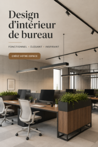 Aménagement d'un bureau accueillant et moderne avec des couleurs douces et des plantes.