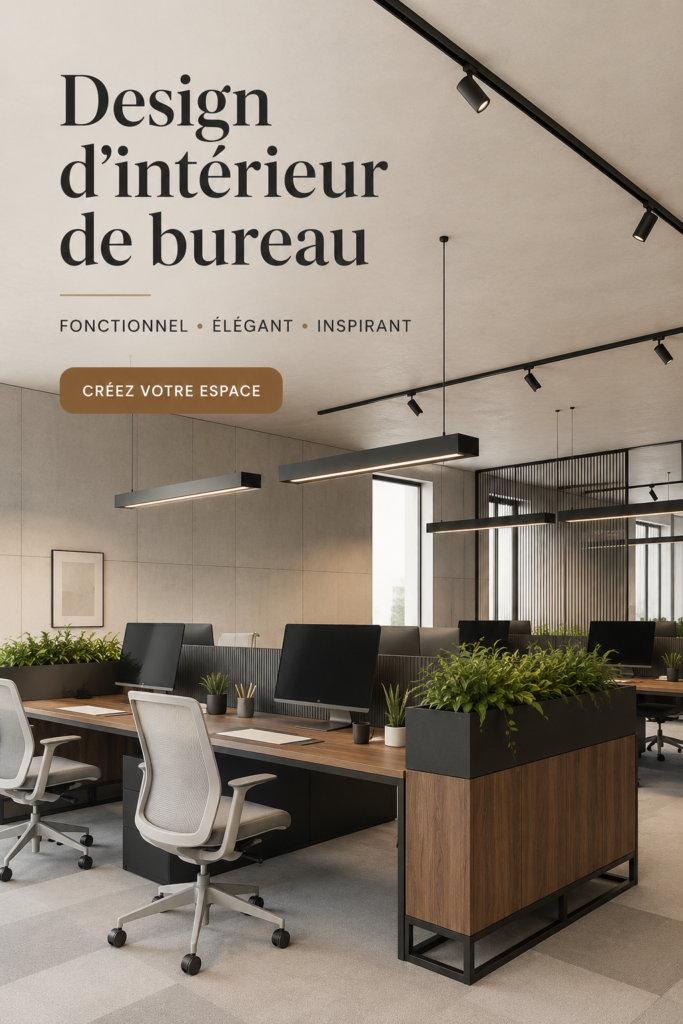 Aménagement d'un bureau accueillant et moderne avec des couleurs douces et des plantes.