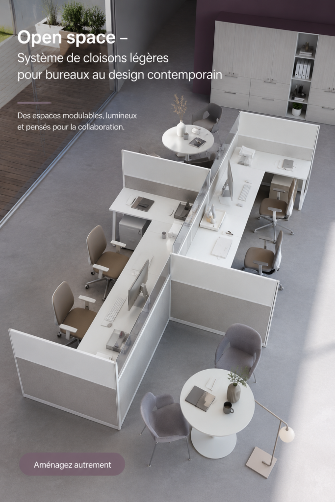 Aménagement d'un bureau moderne avec des cloisons légères et design