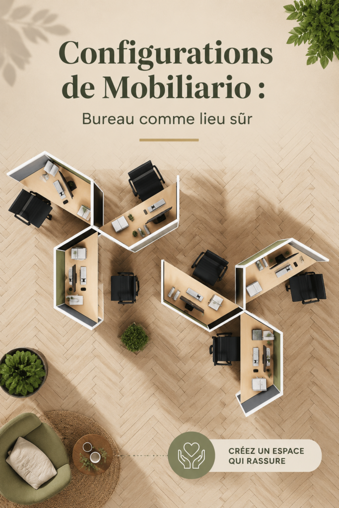Bureau aménagé de manière confortable et sécurisante avec des plantes et un éclairage doux.