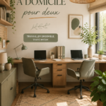Un bureau à domicile pour deux avec des espaces de travail bien agencés.
