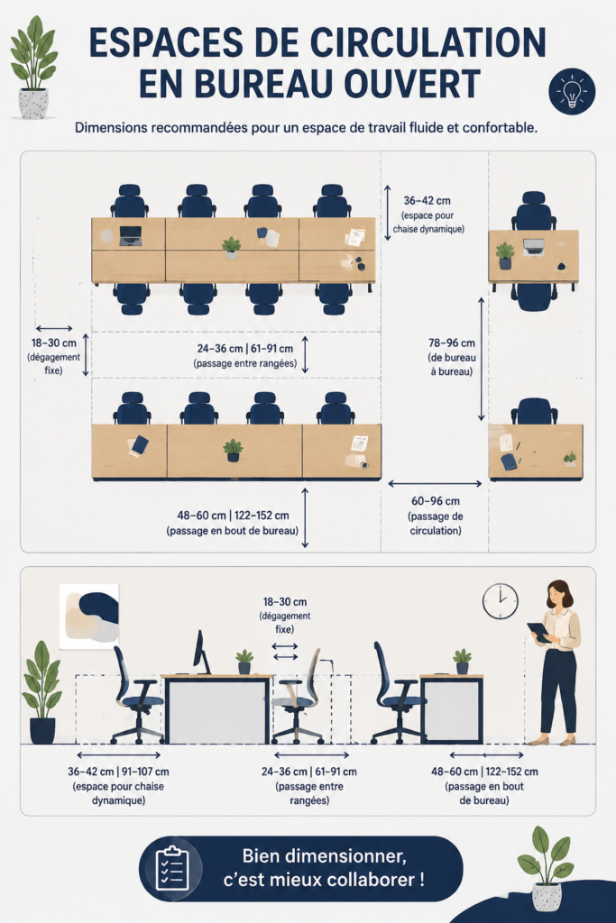 Bureau en open space rangé avec quelques plantes et éléments décoratifs.