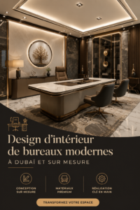 Intérieur moderne d'un bureau à Dubaï avec une décoration chic et fonctionnelle.