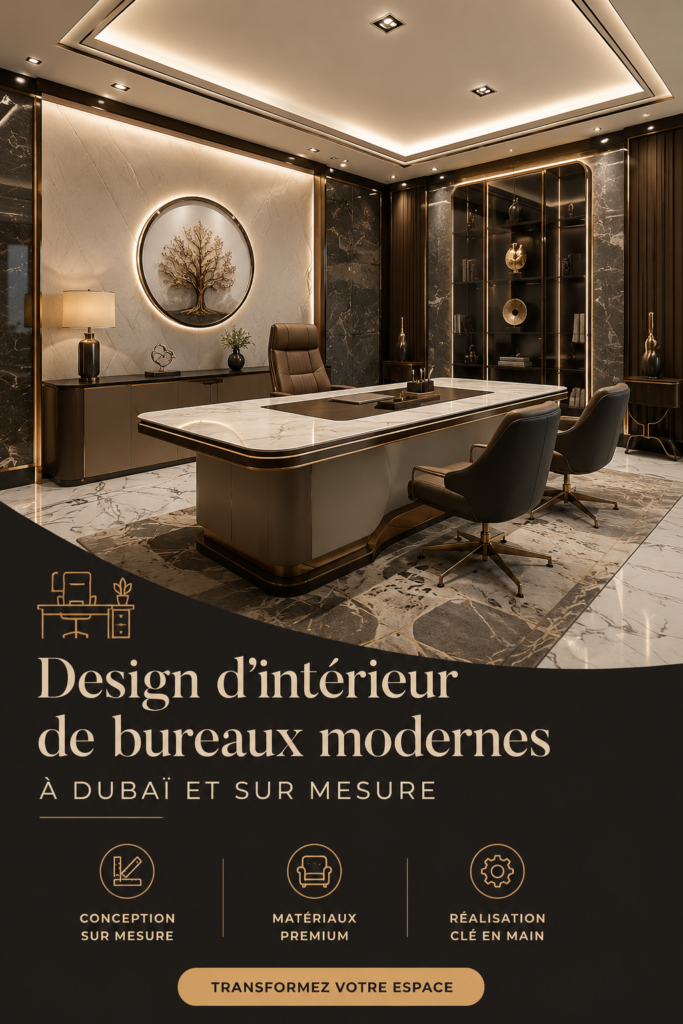 Intérieur moderne d'un bureau à Dubaï avec une décoration chic et fonctionnelle.