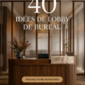 Design moderne d'un hall de bureau en 2025 avec des éléments accueillants et contemporains.