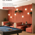 Espace café lumineux avec des plantes et du mobilier confortable au bureau