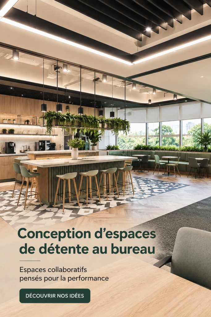 Espace de travail collaboratif moderne avec des zones de détente.