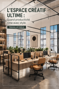 Un bureau élégant et bien organisé avec des éléments décoratifs inspirants