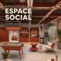 Espace de détente au bureau aménagé avec des canapés et des plantes, favorisant la convivialité et le bien-être.