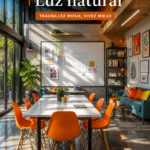 Bureau lumineux et accueillant avec un éclairage naturel et des plantes decoratives