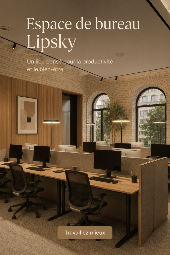 Espace de travail moderne inspiré du projet Lipsky par Bezmirno Architects, avec un design aéré et des matières naturelles
