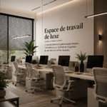 Un bureau de travail moderne et luxueux, décoré avec soin.