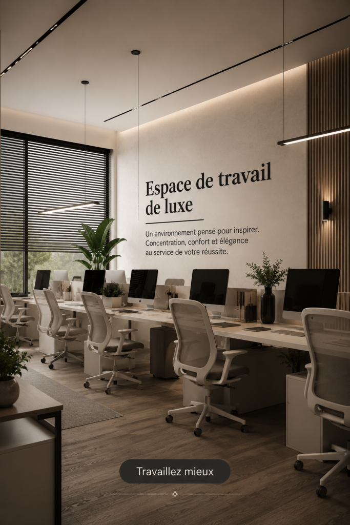 Un bureau de travail moderne et luxueux, décoré avec soin.