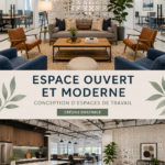 Espace de travail moderne et ouvert avec des bureaux collaboratifs
