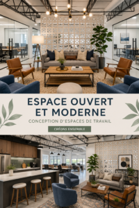Espace de travail moderne et ouvert avec des bureaux collaboratifs