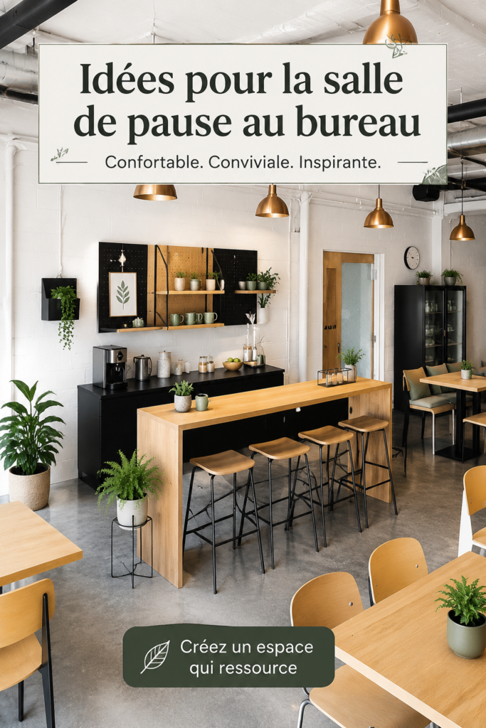 Salle de pause moderne avec des fauteuils confortables et des plantes vertes