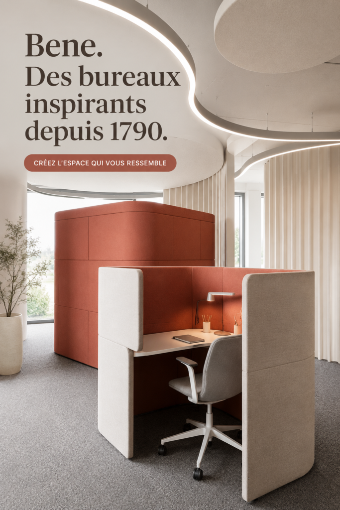 Bureau moderne avec un mobilier inspirant et fonctionnel dans un environnement de travail lumineux.