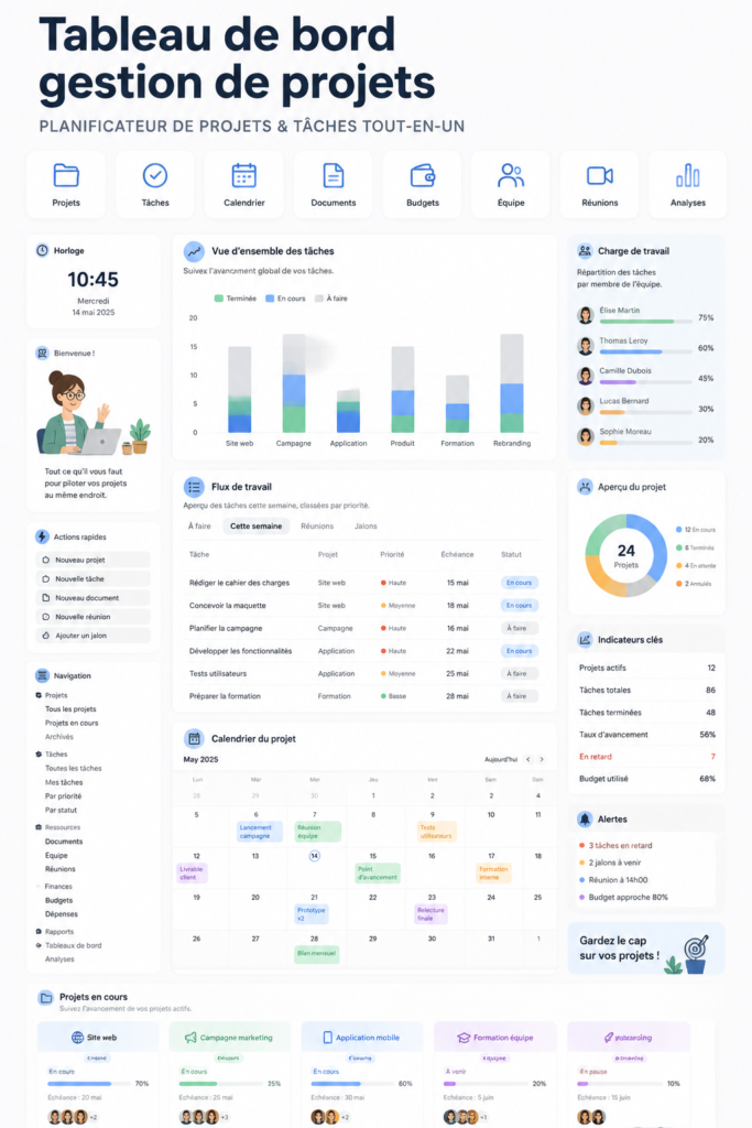 Tableau de gestion de projet sur Notion affiché sur un ordinateur