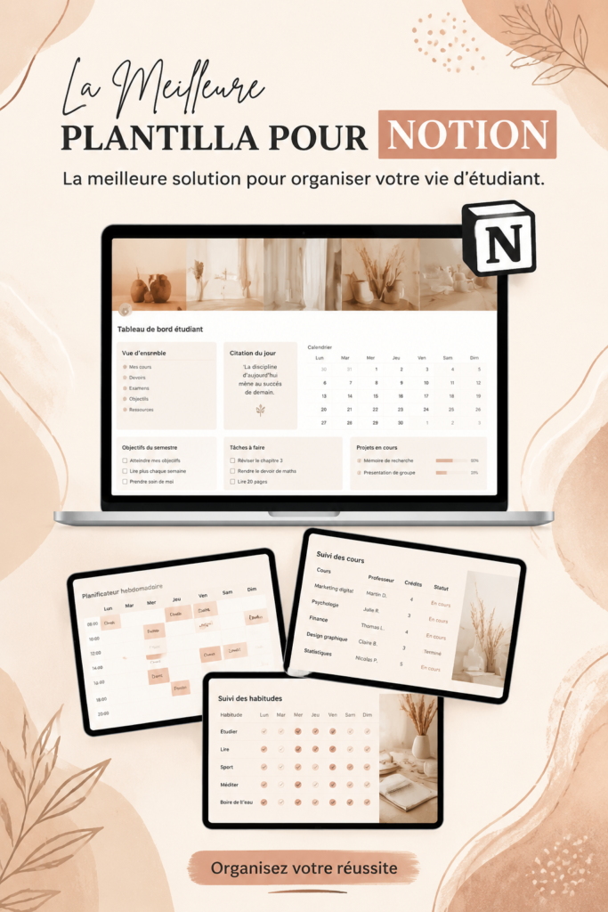 Un aperçu de l'interface de Notion avec une template organisée.