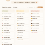 Capture d'écran de l'application Notion avec plusieurs recettes organisées.