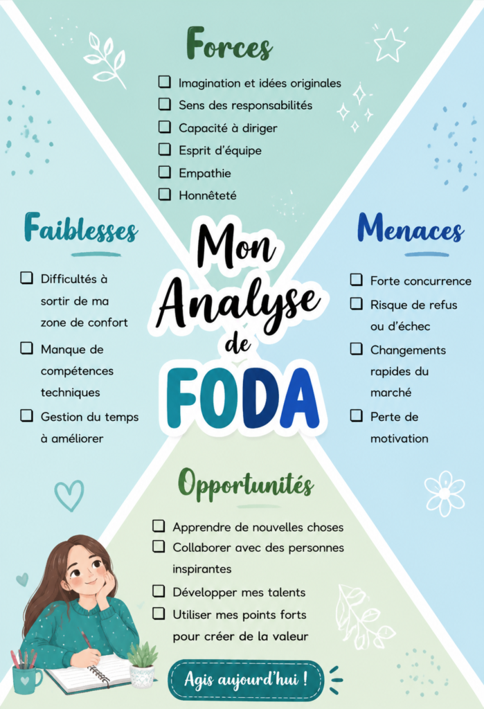 Image illustrant le concept de l'analyse FODA avec ses quatre éléments clés.