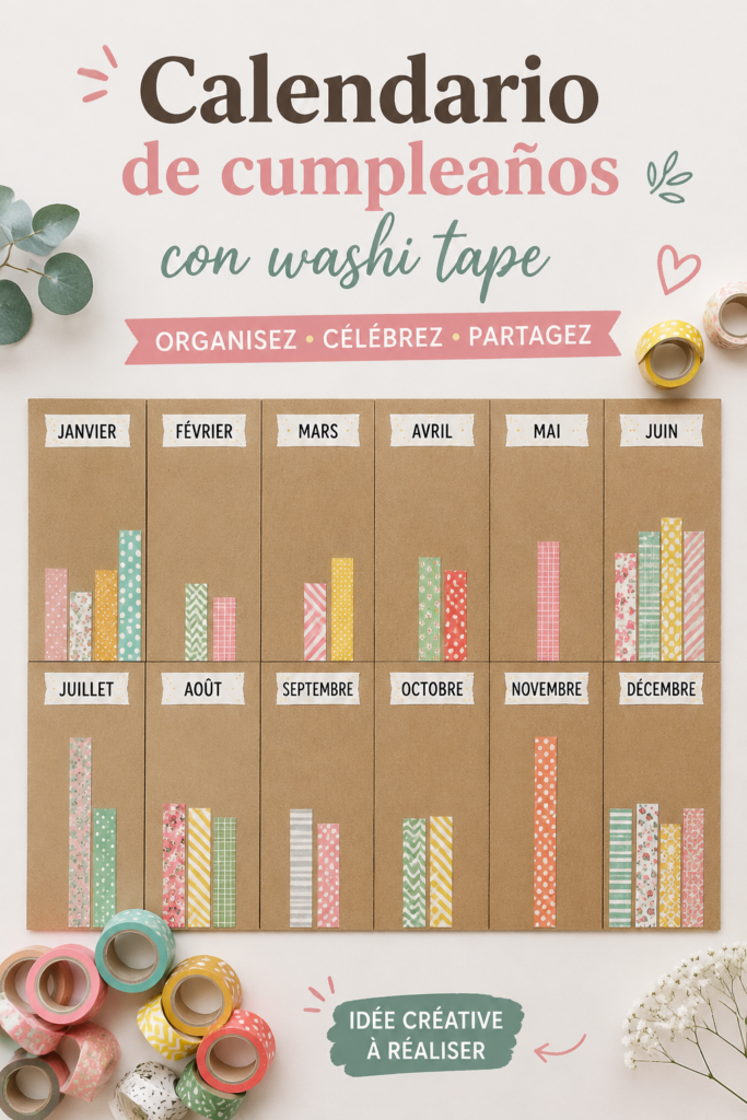 Un calendrier d'anniversaire coloré fait main avec du washi tape.