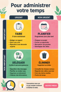 Femme souriante planifiant sa journée avec un calendrier