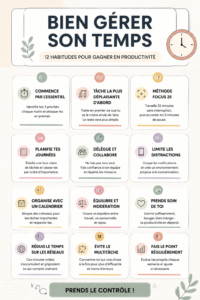Une femme souriante avec un calendrier et un ordinateur pour organiser son temps
