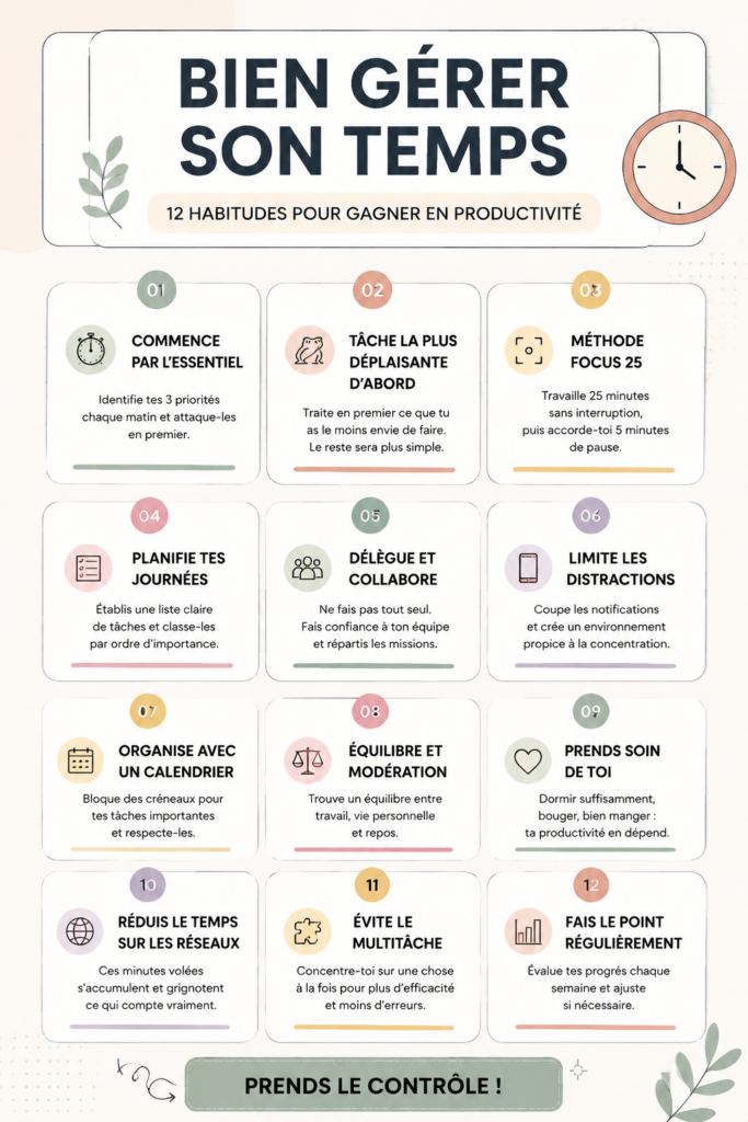 Une femme souriante avec un calendrier et un ordinateur pour organiser son temps