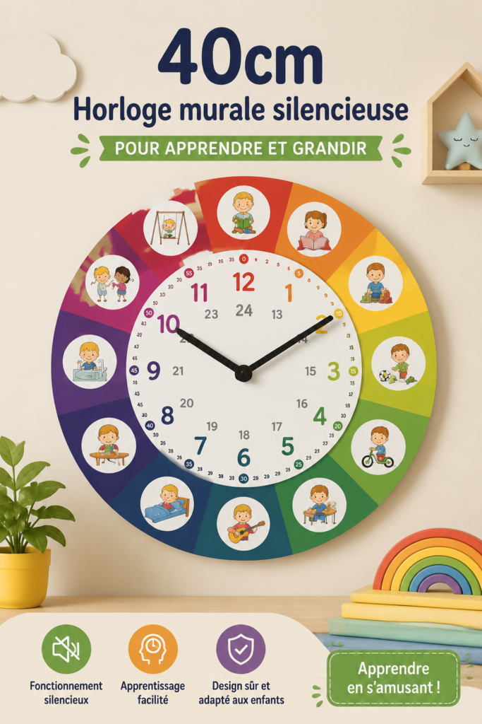 Une horloge murale silencieuse au design moderne dans un bureau minimaliste