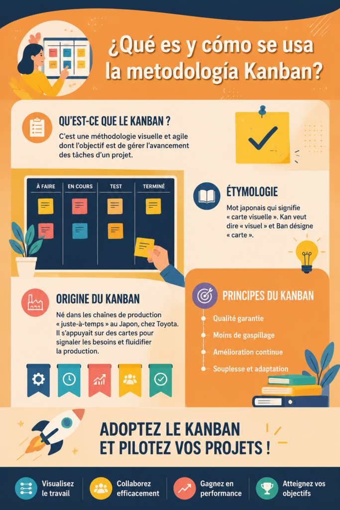 Illustration d'un tableau Kanban avec des cartes de tâches