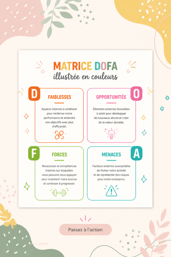 Matrice DOFA colorée illustrée pour la prise de décision