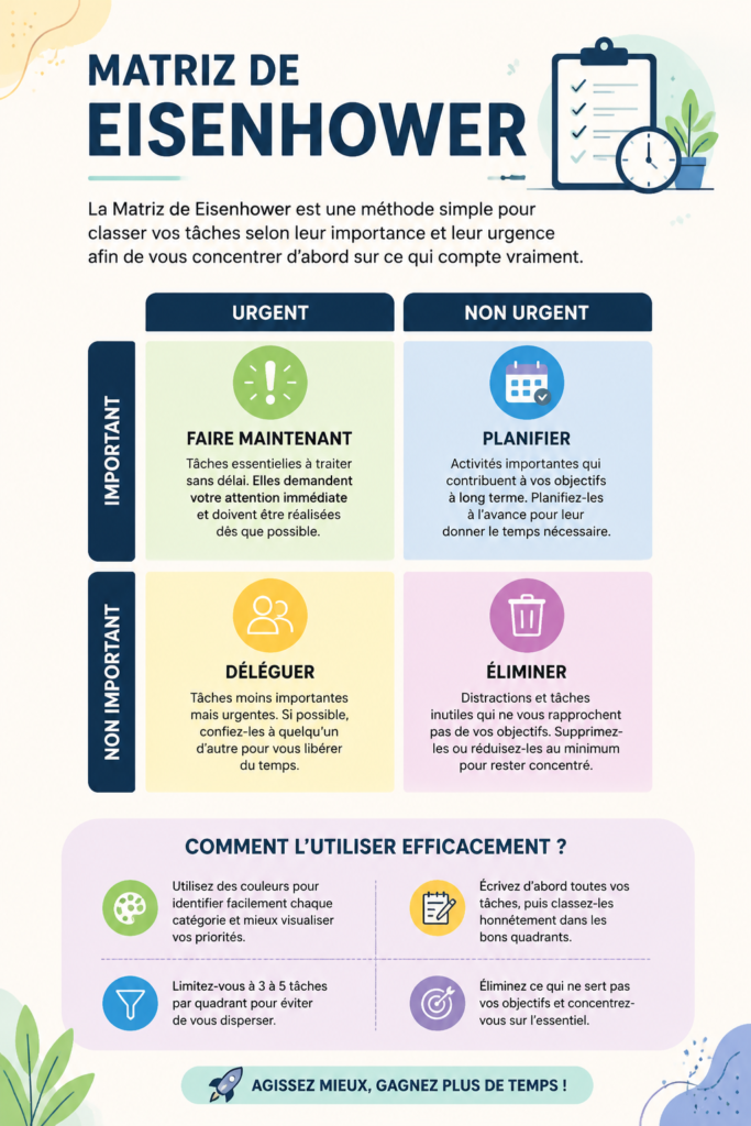 Matrice d'Eisenhower illustrée pour la gestion du temps