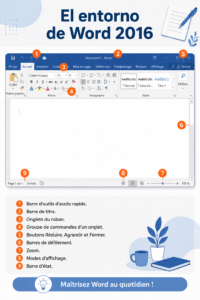 Capture d'écran de Word 2016 montrant l'interface utilisateur et les options de mise en forme.