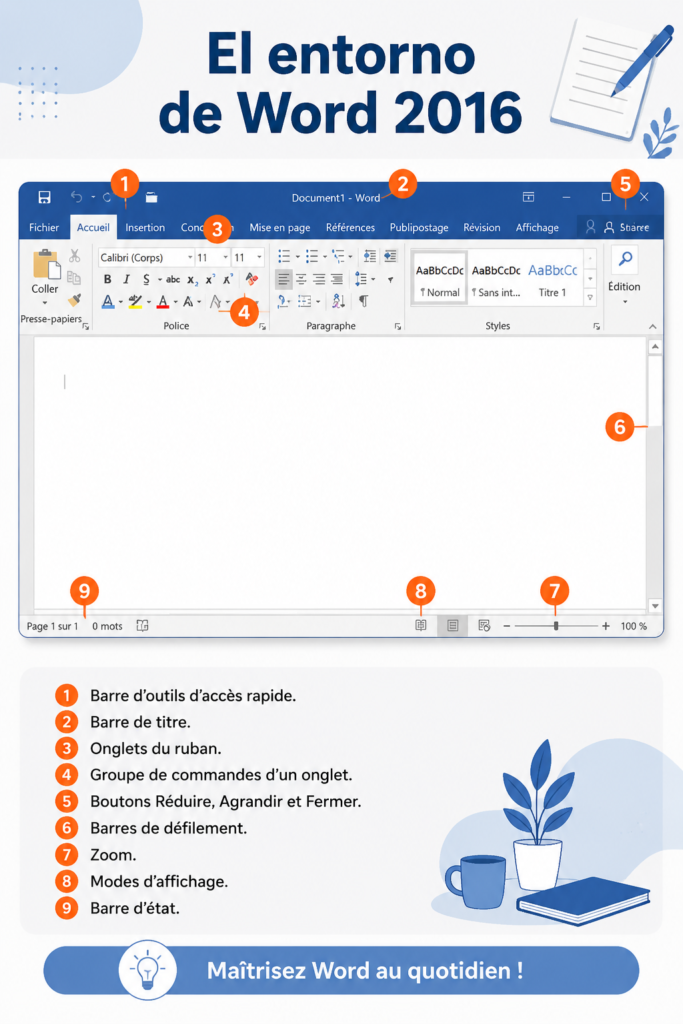 Capture d'écran de Word 2016 montrant l'interface utilisateur et les options de mise en forme.